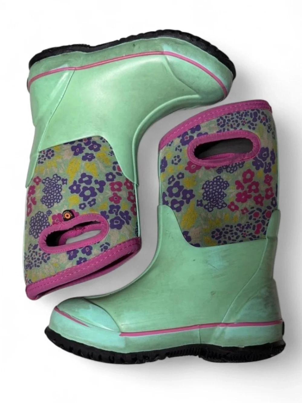 BOGS Mint Green Pink Floral Insulated Waterproof Rain Snow Boots -30°F Youth 1